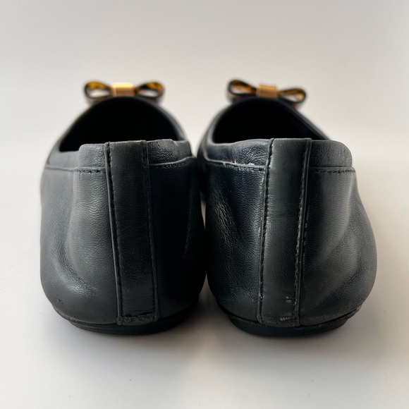 Tory Burch Sz 8 Preppy Ballet flats tortoise bow Jolene Tortuga Gold Reva navy - Picture 7 of 16
